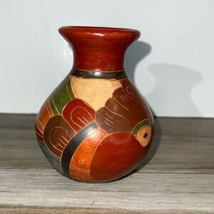 Vintage Terra Cotta Costa Rica Etched Pottery Vase Ceramic Hand Made Red Clay